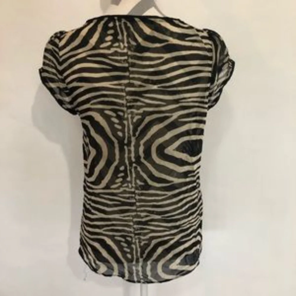 Zebra Print See-Through Puff Sleeve Chiffon Blouse, S